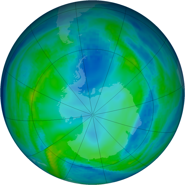 Antarctic ozone map for 15 May 1993